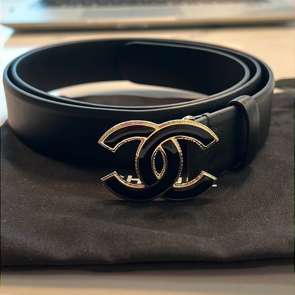 CHANEL Accessories - Authentic Chanel Belt with black and gold buckle.